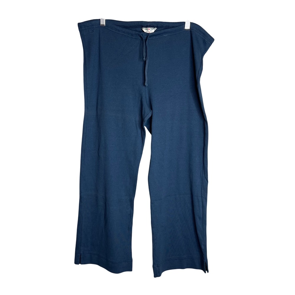 Hard Tail Forever Ribbed Knit Crop Pants Size M Blue Drawstring Flare USA